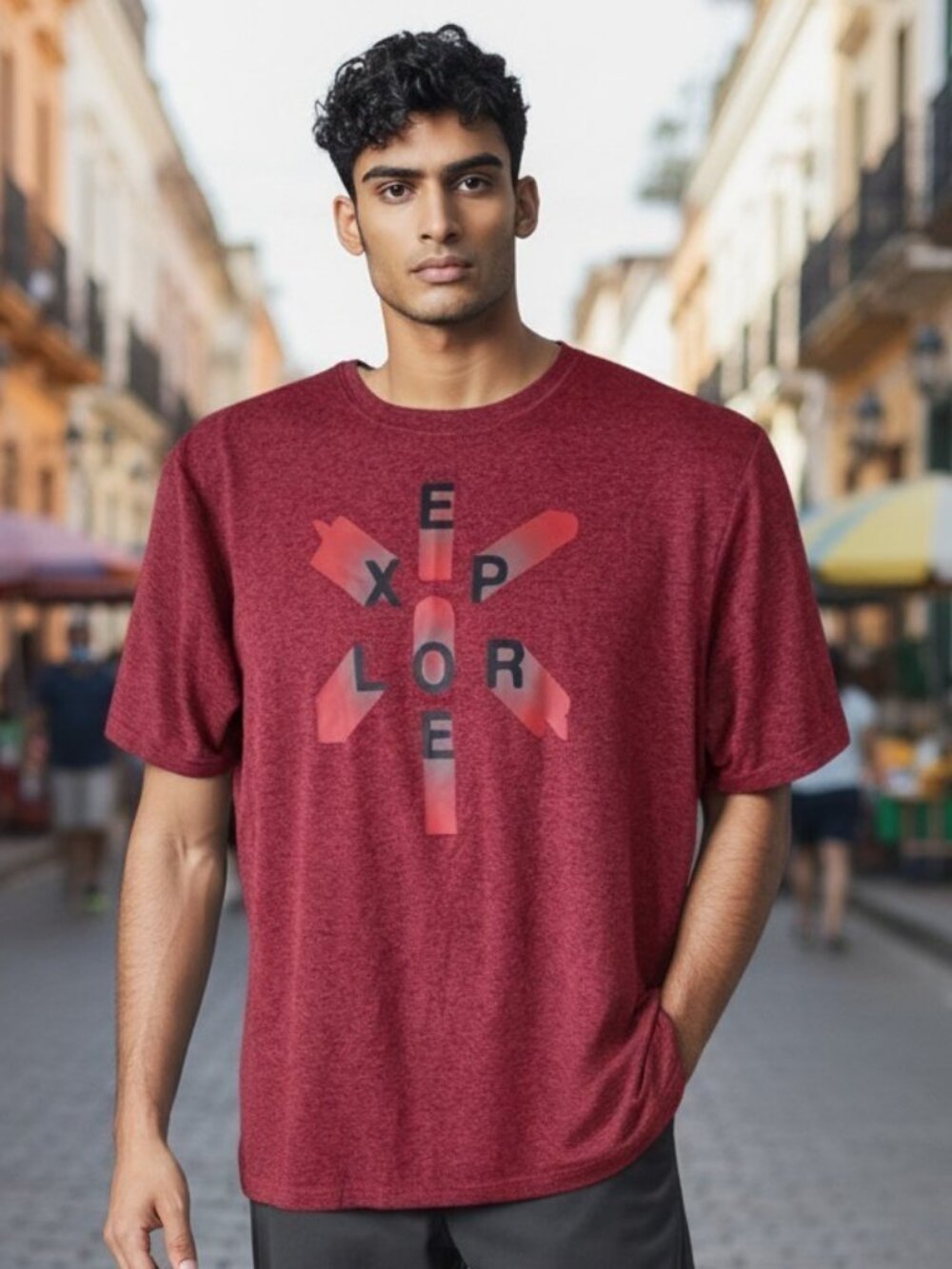 NWOT TNF (MED) EXPLORER Burgundy/Heather Short Sleeve Crew Neck T-Shirt